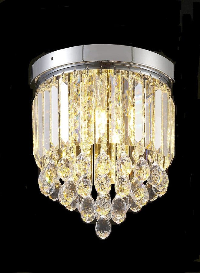 CRYSTA WORLD 3-W White K9 Crystal Chandelier Fixture,Modern Flush Mount Ceiling Light Fixtures Raindrop Chandelier- H 10.5" x D 8.5" (Antique, No-01 wh)(AC/DC) - Image 1